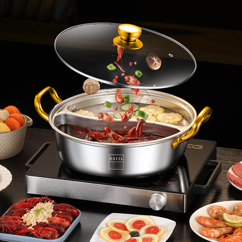 Divided mandarin duck pot thick non-stick cooking pot induction cooker –  Lifeite