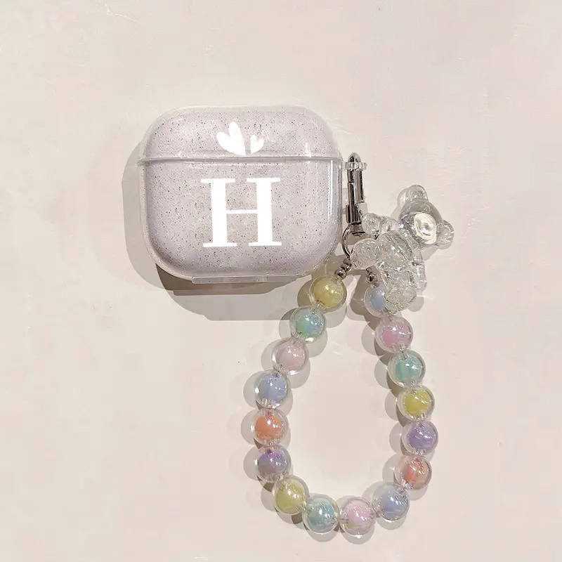 Earphone Case With Letter H Graphic With Lanyard Beads Wireless