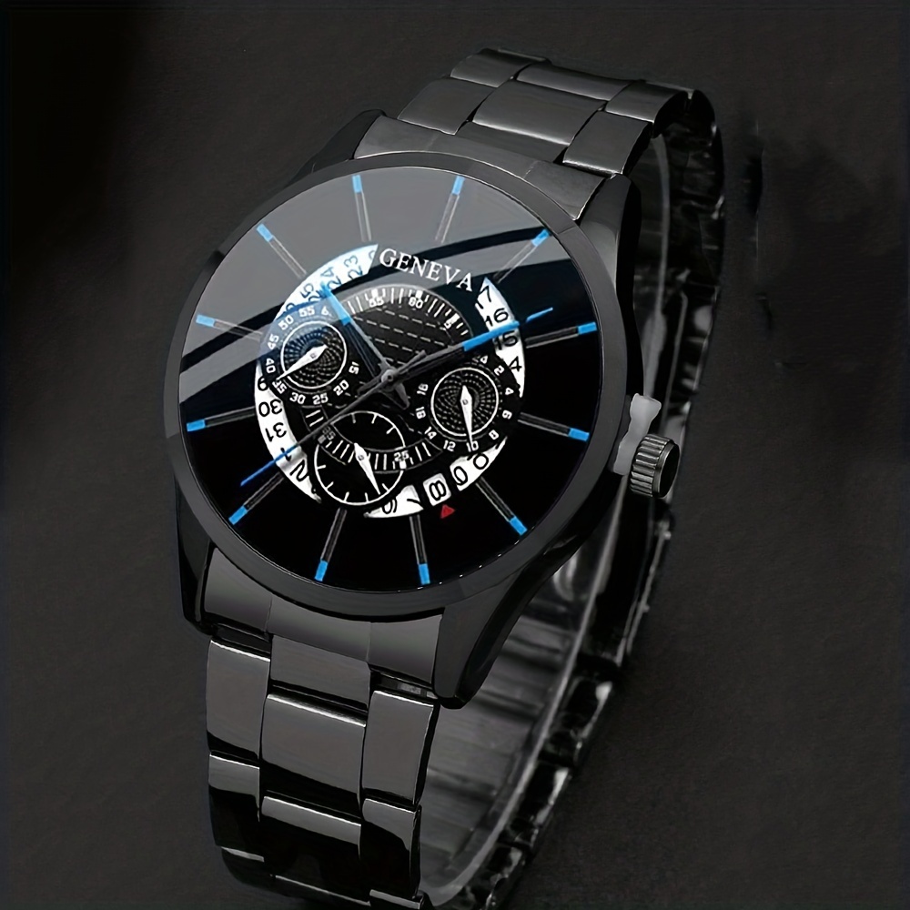 1pc Men's Alloy Round Quartz Watch & 1pc Bracelet Men's Watch Set, Ideal  choice for Gifts