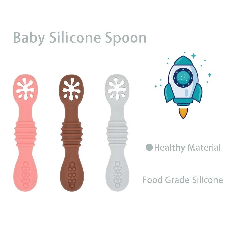 Baby Meal Spoon Set Food Grade Silicone Sticky Spoon Children Sticky Spoon  Soup Spoon Fruit Color Silicone Training Spoon