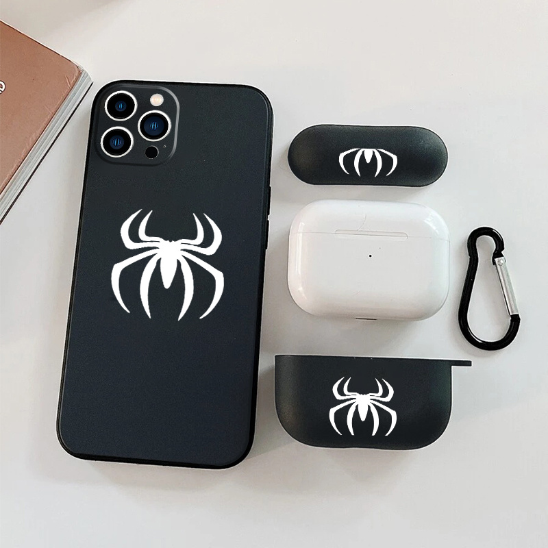 

1pc Earphone Case For Airpods Pro & 1pc Phone Case With White Spider Graphic For 11 14 13 12 Pro Max Xr Xs 7 8 Plus