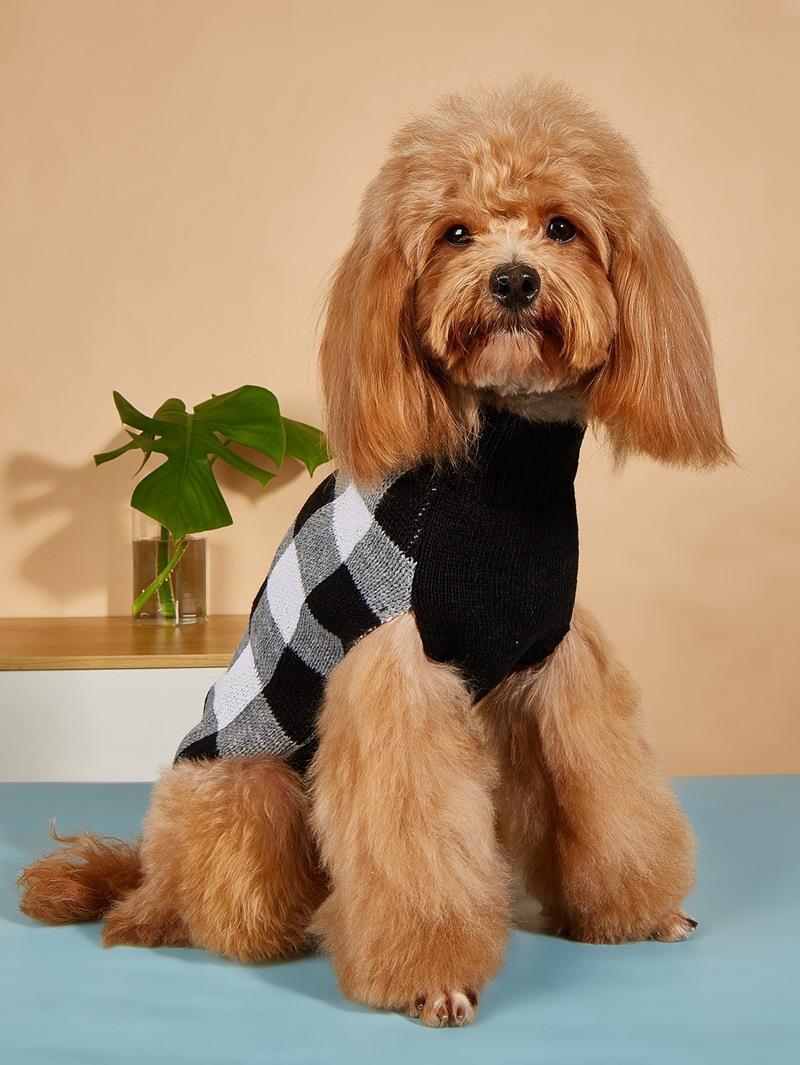 1pc Classic Plaid Dog Sweater Warm Stretchy Knitwear For Pet Dogs