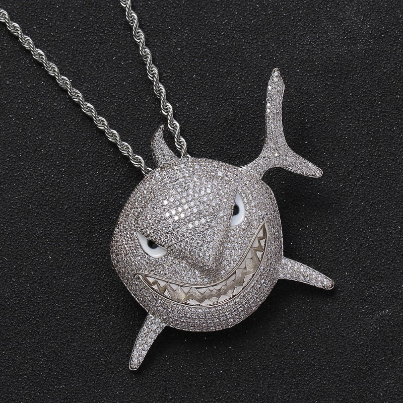 1pc Men's Large Shark Pendant, Hip Hop Bronze Set Zircon Dominant Men's  Necklace , Fierce Shark Pendant