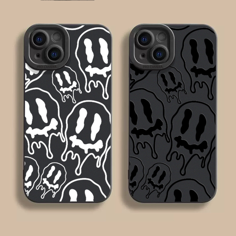 

2pcs/set Grimace Pattern Liquid Silicone Mobile Phone Case Full-body Protection Shockproof Anti-fall Tpu Soft Rubber Black For Men Women For Iphone 14 13 12 11 Xs Xr X 7 8 6s Mini Plus Pro Max Se