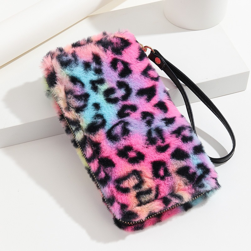 

Leopard Print Plush Long Wallet, Zipper Around Credit Card Holder, Fashion Large Capacity Clutch & Wristlet Purse