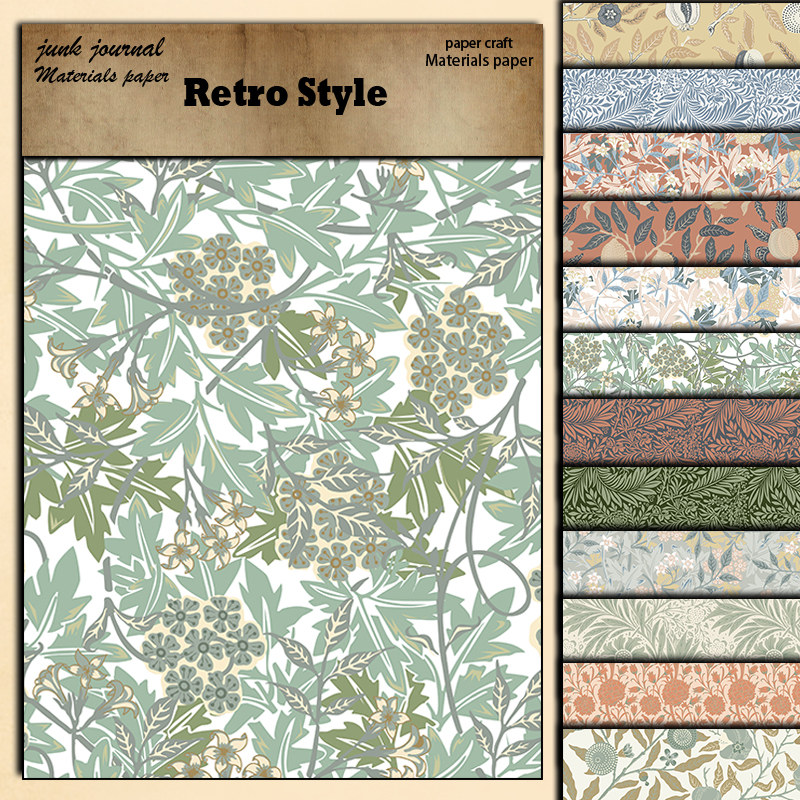 Image of 12 Sheets Large Size Material Paper, Retro Journal For Background, As A Gift For Women Students Teachers Employee Arts Crafts