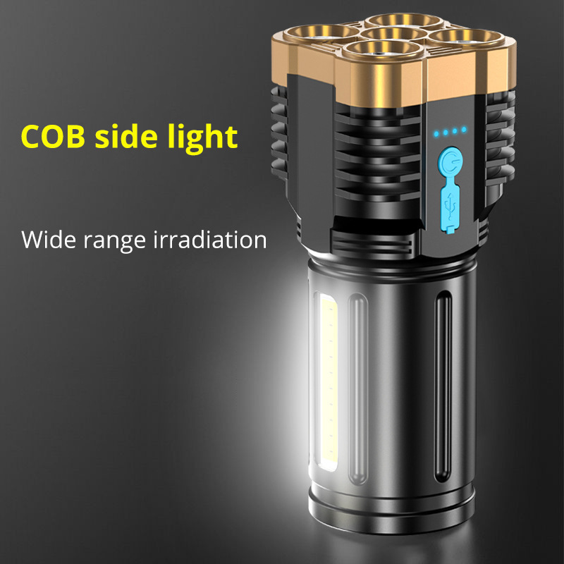 5Led Tourch 9000Lm Super Bright Rechargeable Cob Flashlight Camping Torch 