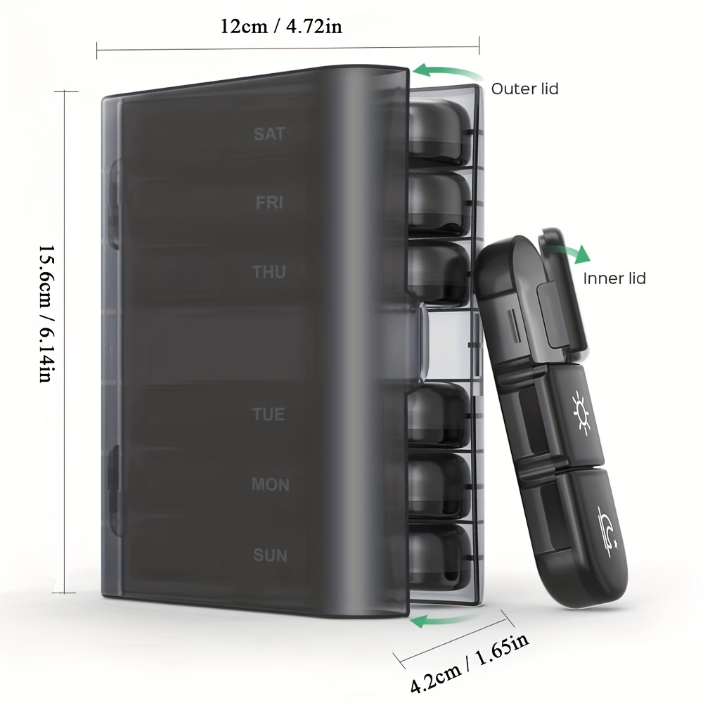 Pill Box 7 Days Organizer 21 Grids 3 Times Portable Travel Large Compartments