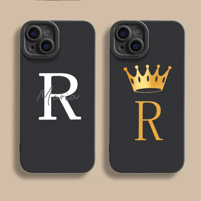 

2pcs/set Letter R Pattern Liquid Silicone Mobile Phone Case Full-body Protection Shockproof Anti-fall Tpu Soft Rubber Black For Men Women For Iphone 14 13 12 11 Xs Xr X 7 8 6s Mini Plus Pro Max Se