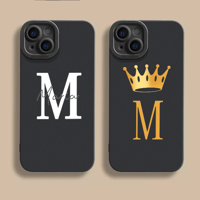 

2pcs/set Letter M Pattern Liquid Silicone Mobile Phone Case Full-body Protection Shockproof Tpu Soft Rubber Black For Men Women For Iphone 14 13 12 11 Xs Xr X 7 8 6s Mini Plus Pro Max Se