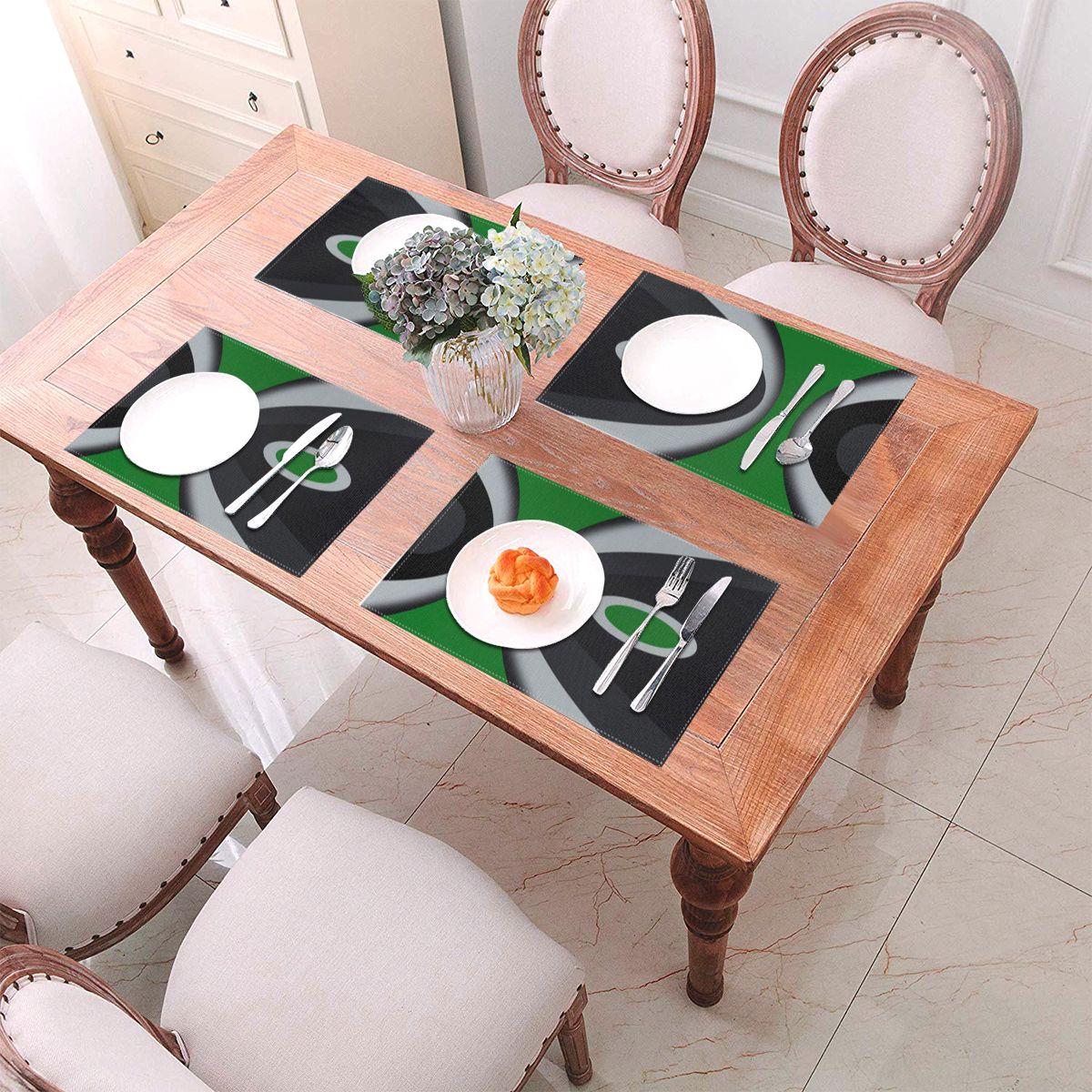 Geometric Table Mats Green Black Abstract Stripes - Temu