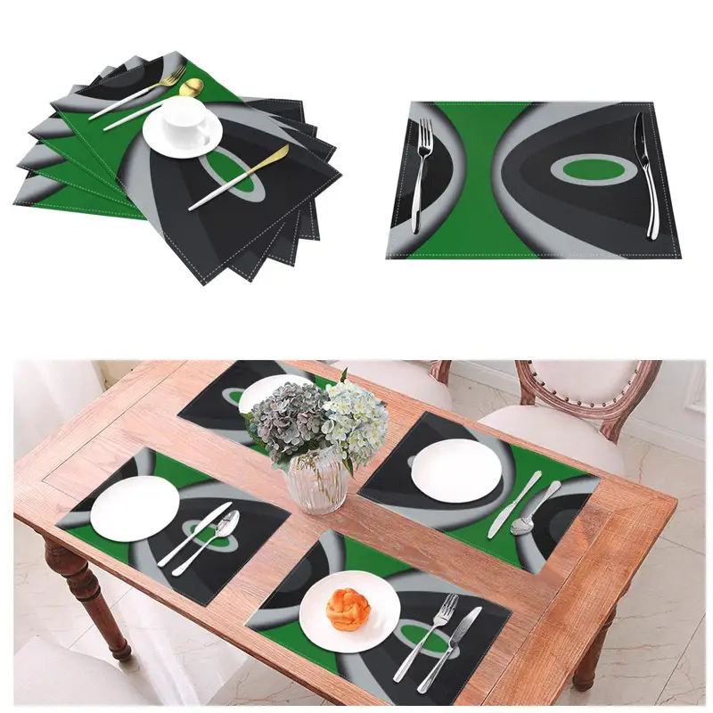 Geometric Table Mats Green Black Abstract Stripes - Temu