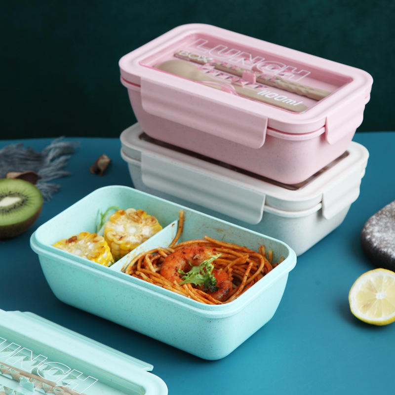 Wheat Straw Kids Bento Lunch Box 850ml 2 Compartment Lunch Containers Bento  Box for Adults Sealed Microwave Dishwasher Safe
