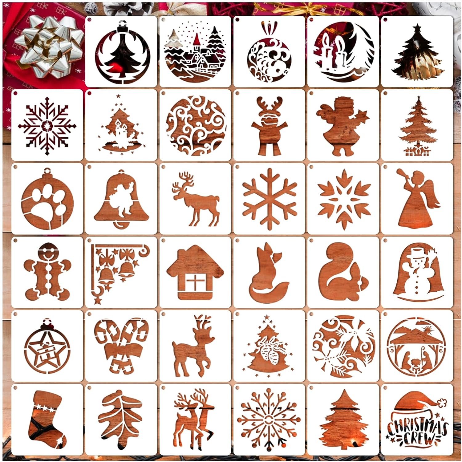 Losarin Christmas Stencils for Painting on Wood,8 x 8 inch Reusable Merry Christmas Stencil Crafts for Christmas Signs,Including Snowflake/Christmas