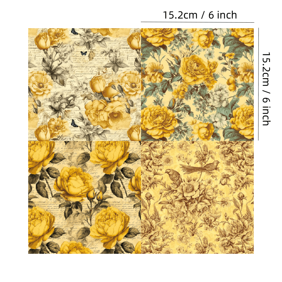 Yellow and Black Floral Paper, Digital Scrapbook Paper, Shabby