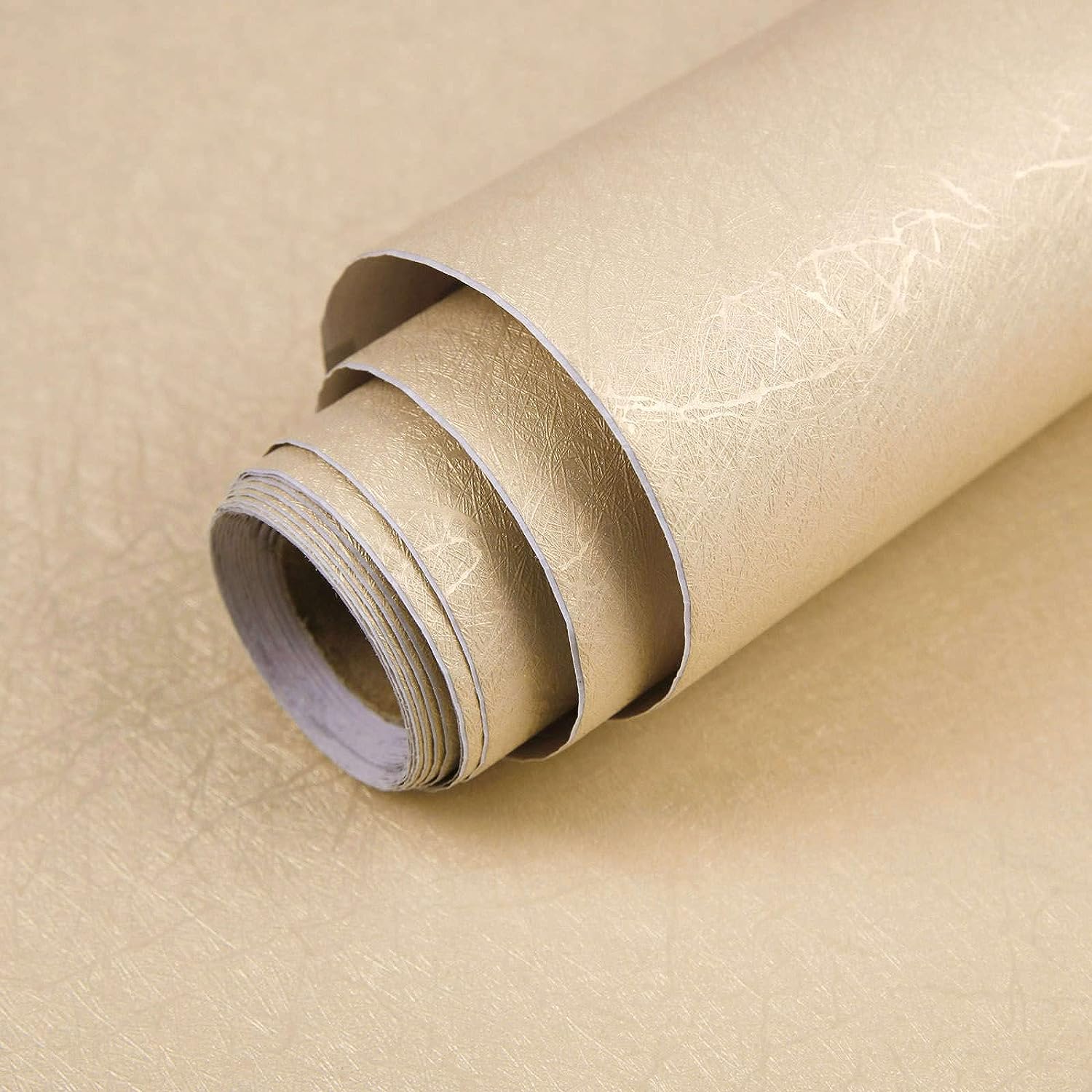 Golden Beige Peel And Stick Wallpaper - Vinyl Film Suitable For Walls, Cabinets & Shelves, Removable Texture Contact Paper With Golden Beige Color, Installation (no Glue)