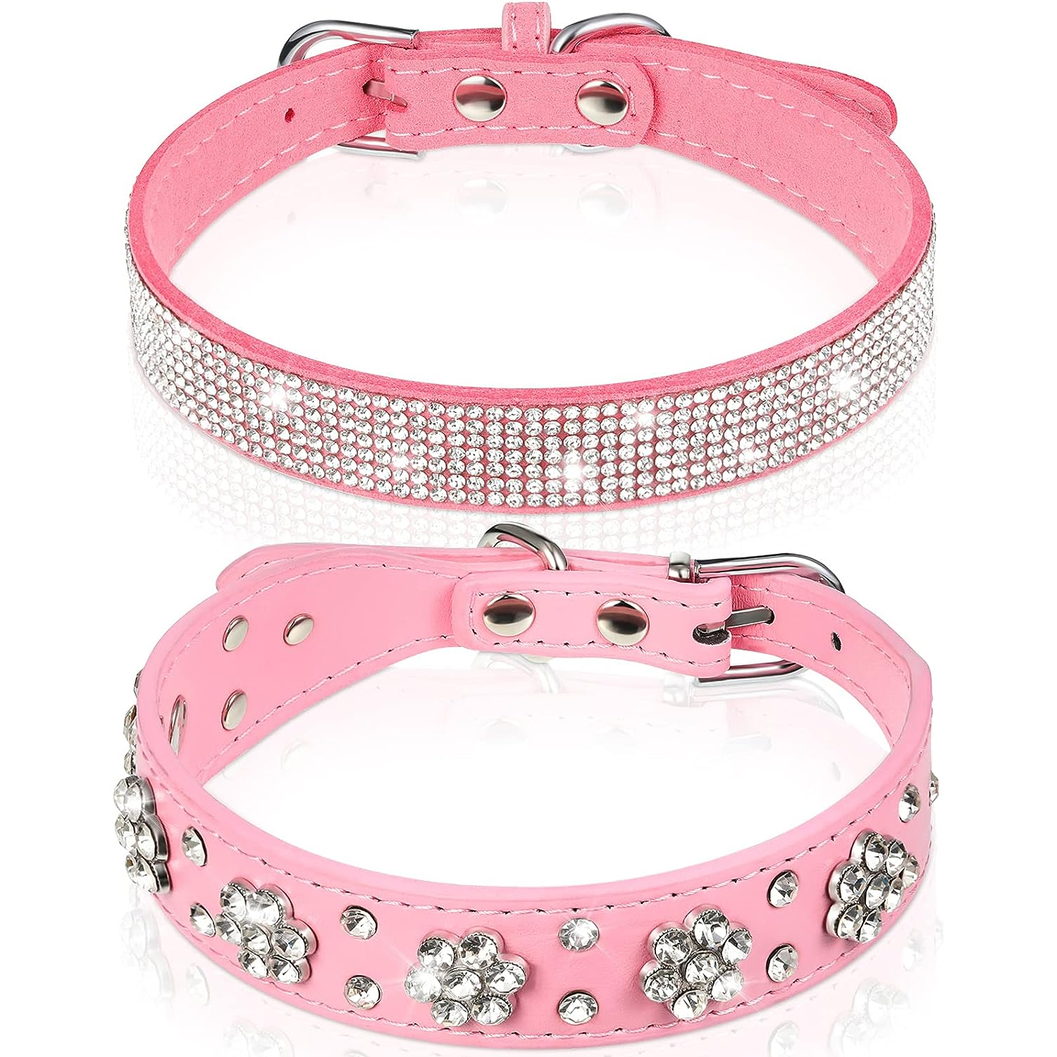 Rhinestone Dog Collar, Bling Diamond Pet Collars with Leash Adjustable,  Dazzling Sparkly Crystal Studded Microfiber Leather Spiked Puppy Collar  Cute
