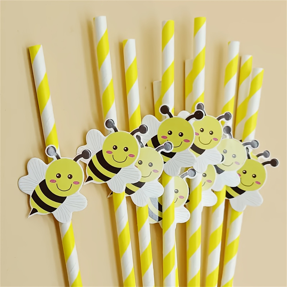 Disposable Biodegradable Small Bee Paper Straws Paper Straw - Temu