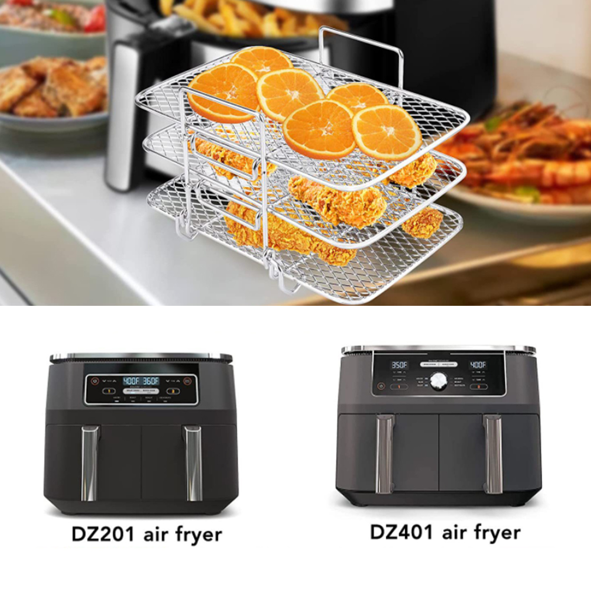 Air Fryer Rack For Dual Airfryers, Double Baskets Air Fryers Dehydrator  Racks For Ninja Foodi Dz201