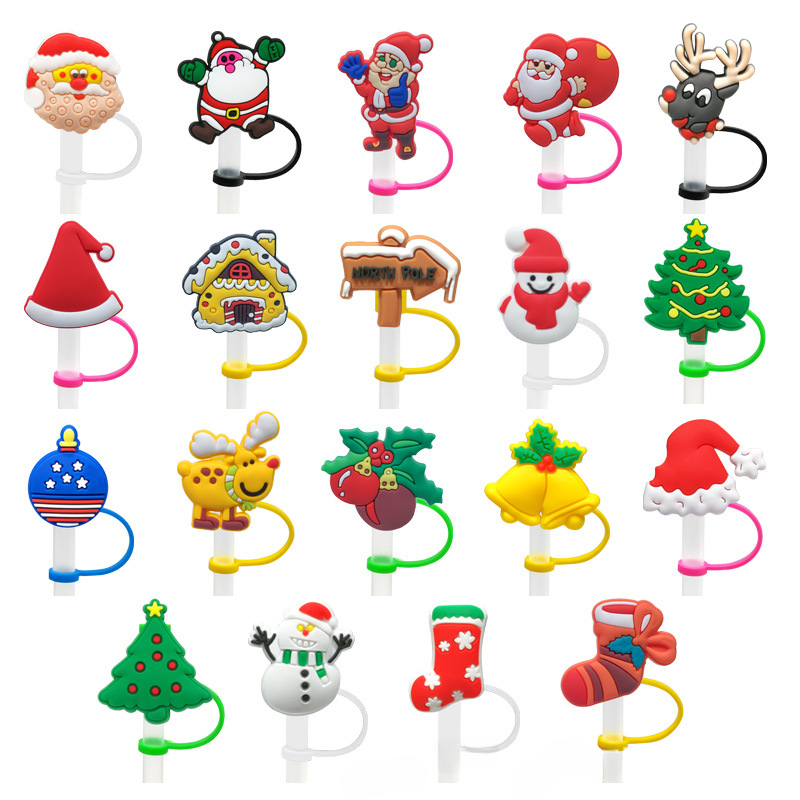 8PCS Christmas Straw Cover Cap for Stanley Cup, Silicone Straw