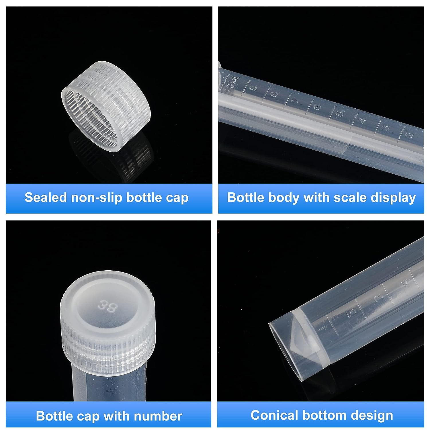 10pcs 5ml tubes à essai de récipient de stockage de flacon en plastique  avec joint en silicone pour laboratoire de laboratoire