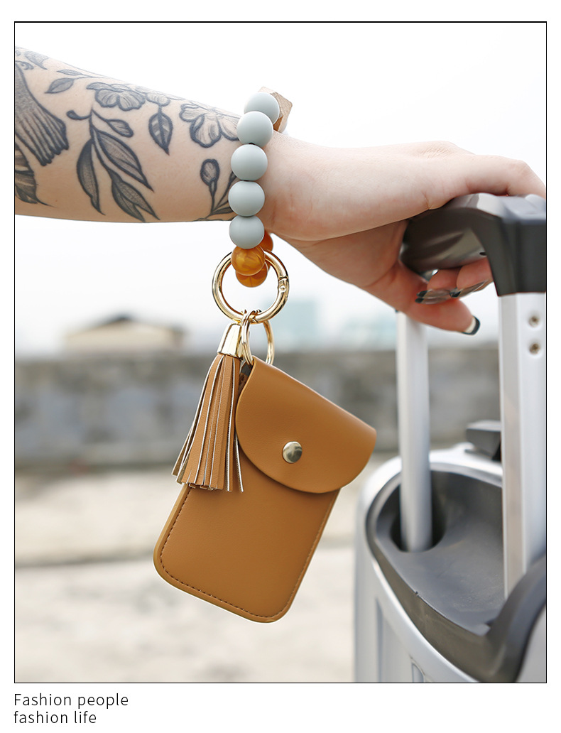 Lovely Leather Case Wristlet Fringe Tassel Bracelet Keychain
