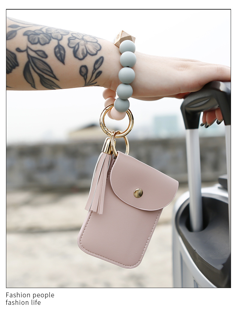 Lovely Leather Case Wristlet Fringe Tassel Bracelet Keychain