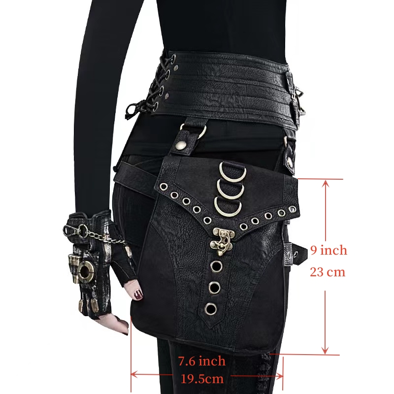 1pc Punk Style Synthetic Leather Waist Bag Fanny Pack with Adjustable  Straps Buckles, Black Vintage Outdoor Leg Bag for Women, M