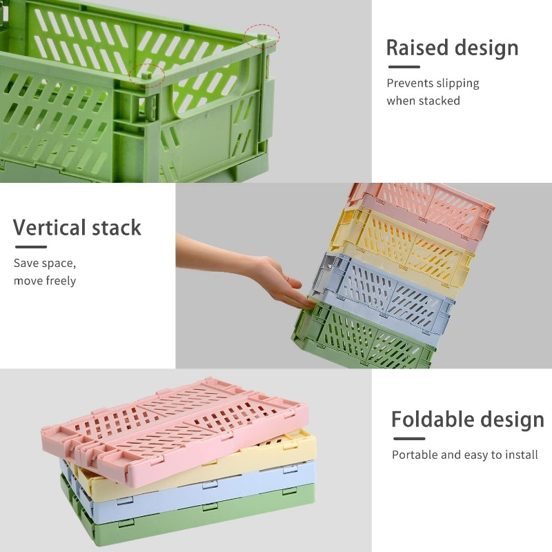 Pastel Crates For Storage Plastic Folding Baskets - Temu