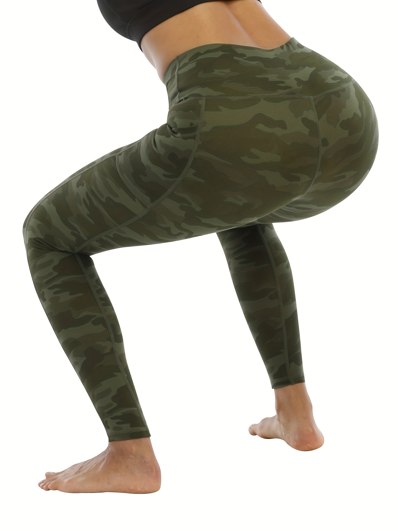 Green Camo Yoga Leggings Women, Army Camouflage High Waisted Pants