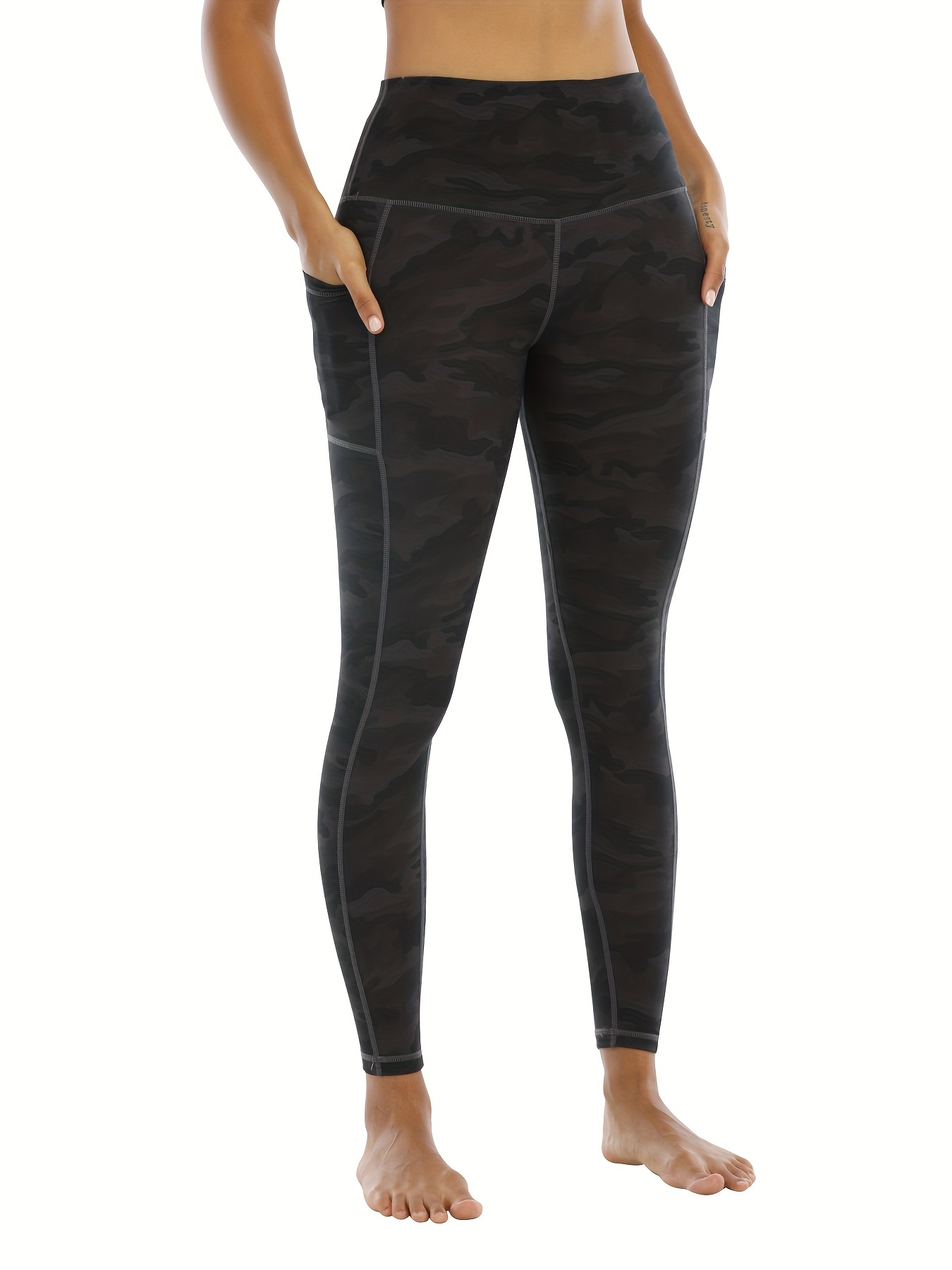 Camouflage Print High Waist Leggings With Pocket