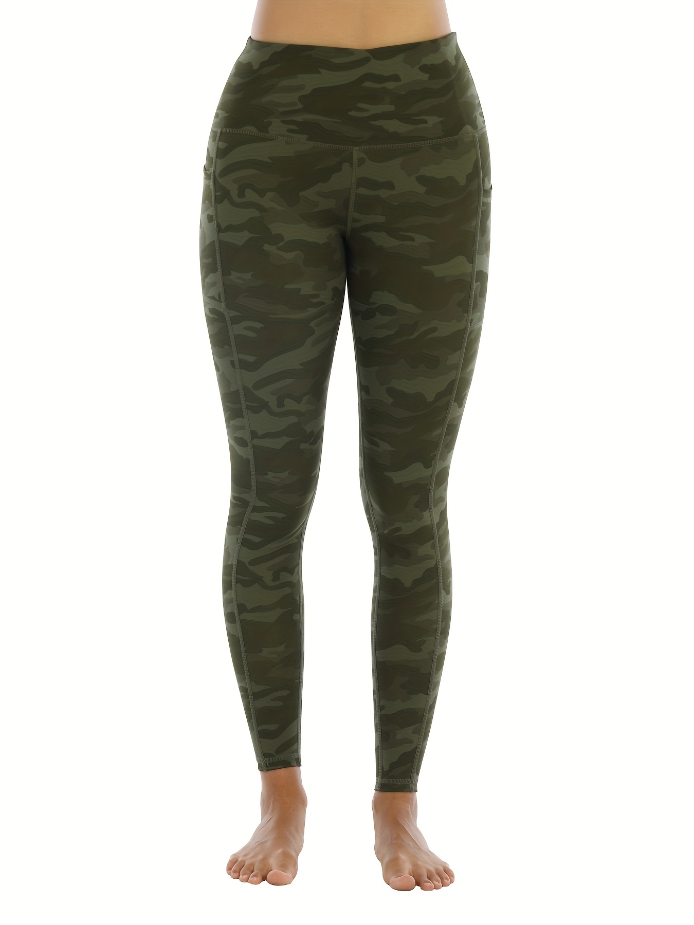 Camouflage Print High Waist Leggings With Pocket
