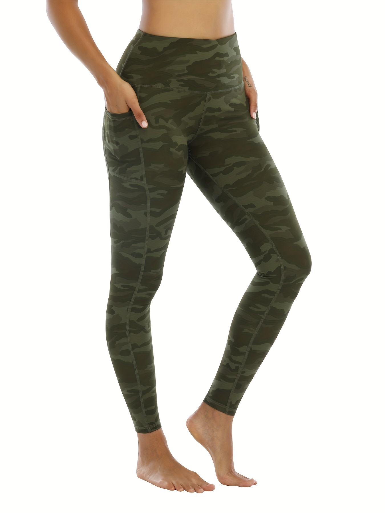 Camouflage Print High Waist Leggings With Pocket