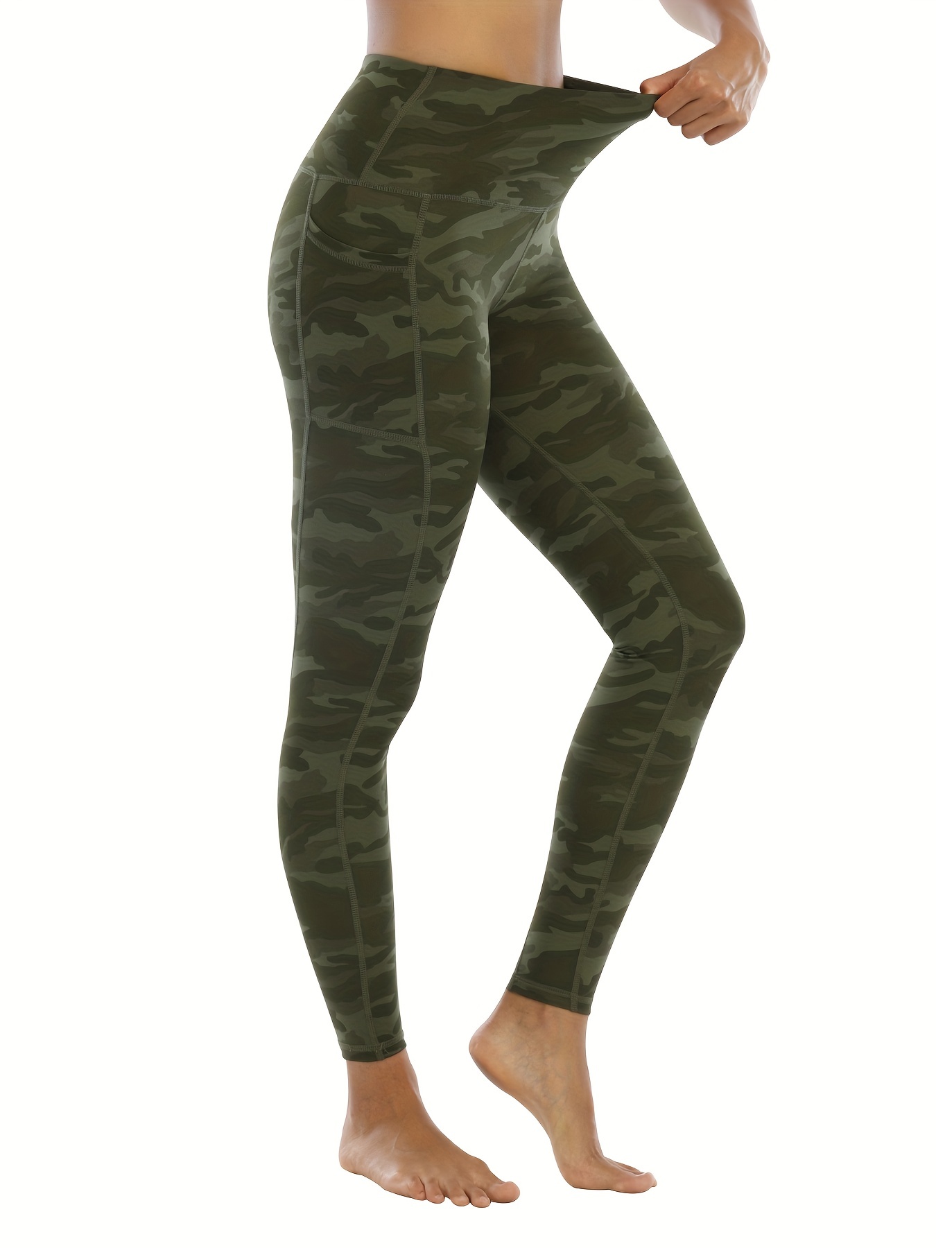 Camouflage Print High Waist Leggings With Pocket