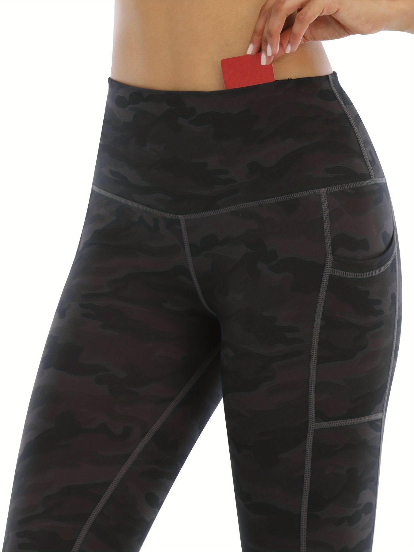 Camouflage Print High Waist Leggings With Pocket