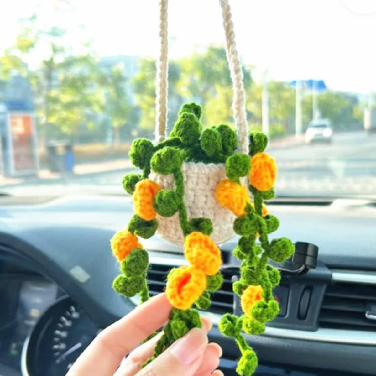 Cute Potted Plants Crochet Car Mirror Hanging Accessories - Temu