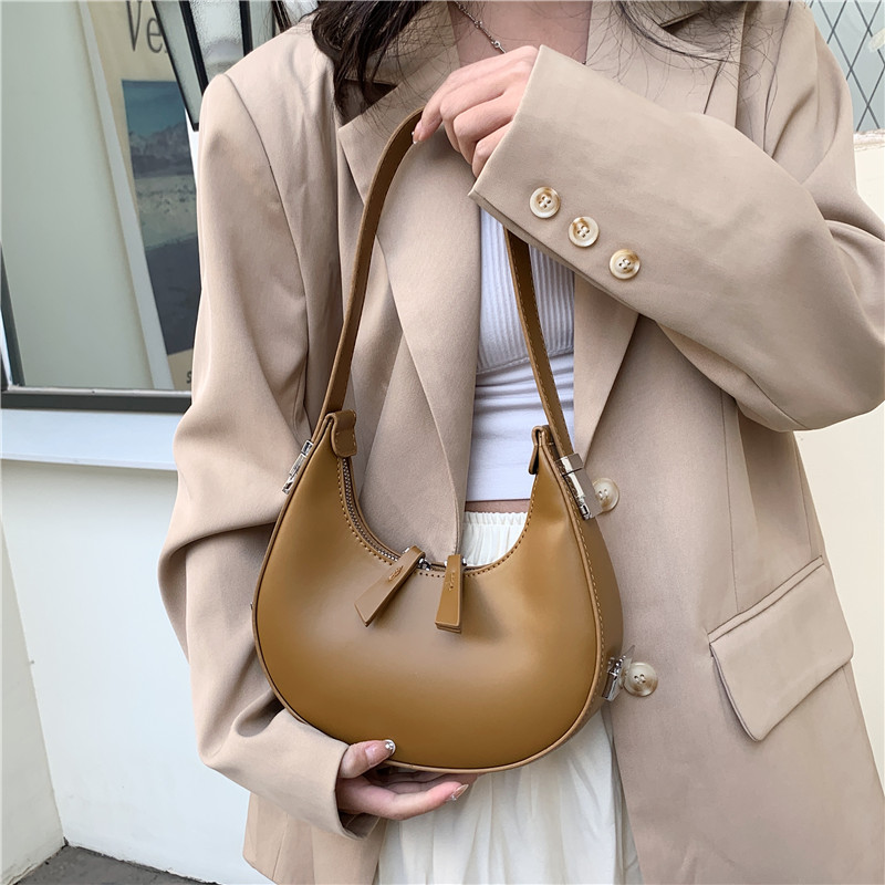 Solid Color Fashion Underarm Bag, Simple Casual Pu Leather Half Moon Bag,  Women's Trendy Versatile Shoulder Bag & Handbag - Temu