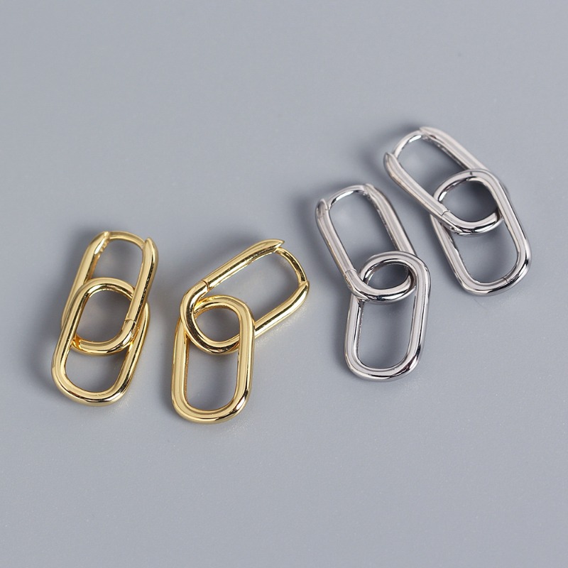 

Classic Geometric Square Buckle Design Hoop Earrings Alloy Plated Jewelry Simple Korean Style Personality Ear Decor