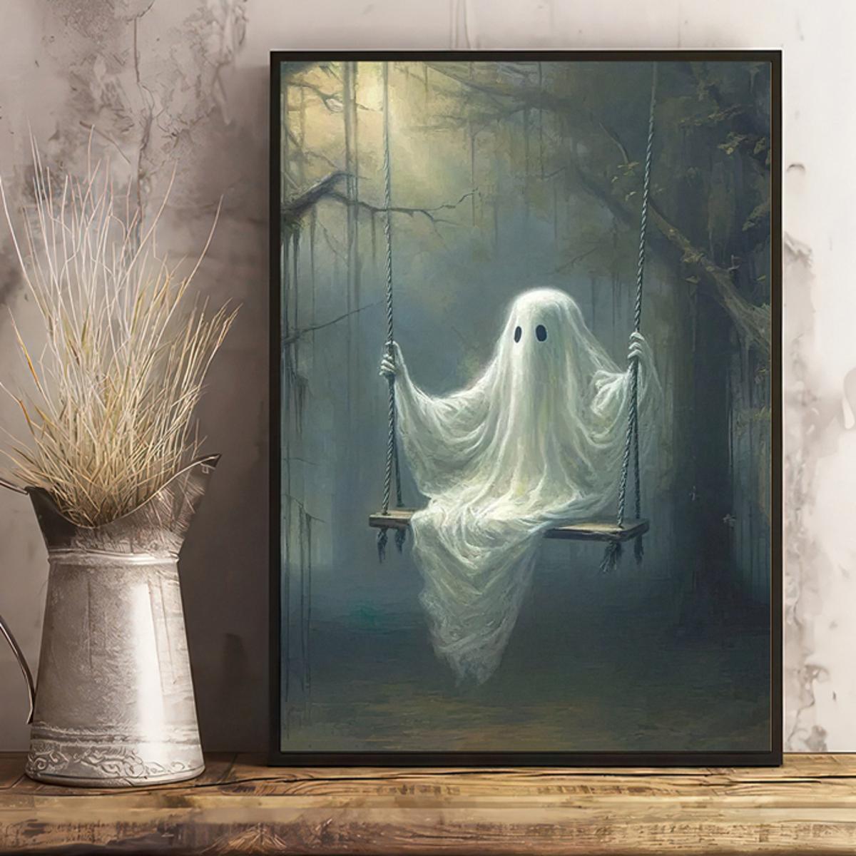 

On A Swing Canvas Art Print - Spooky Halloween Wall Decor For Living Room, Bedroom & Home Office, Halloween Decorations