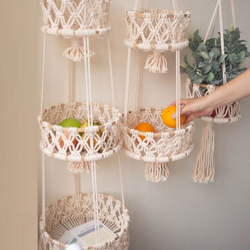1pc multi tier cotton rope woven hanging storage baskets detachable decorative organizers for kitchen living room bathroom and bedroom home kitchen supplies