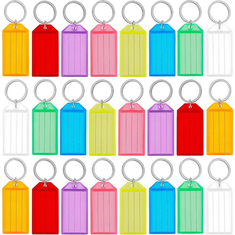 24pcs Key Tags, 2 Inch Plastic Key Chain Tags With Ruled Blank Paper  Labels, Transparent Covers And Split Rings Sturdy Item Identifiers, 8 Colors