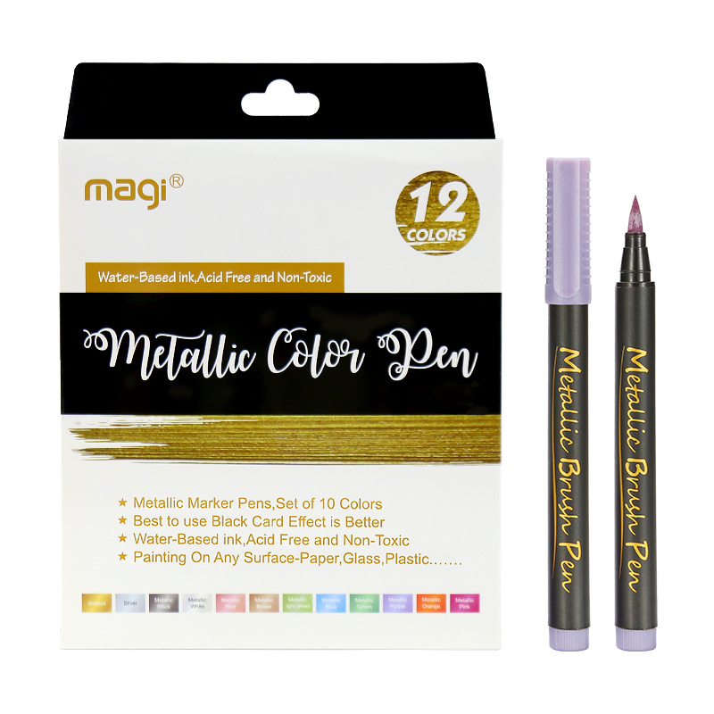 Metallic Marker Pens, Set of 10 Colors Paint Markers for Black