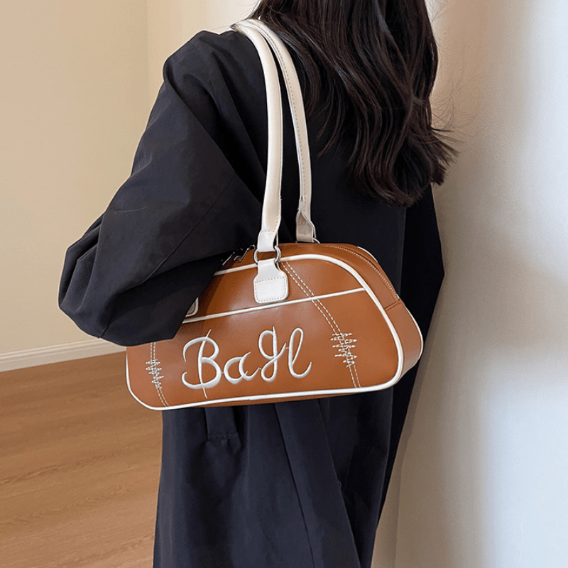 Vintage Shoulder Bag For Women, Embroidered Letter Bowling Bag