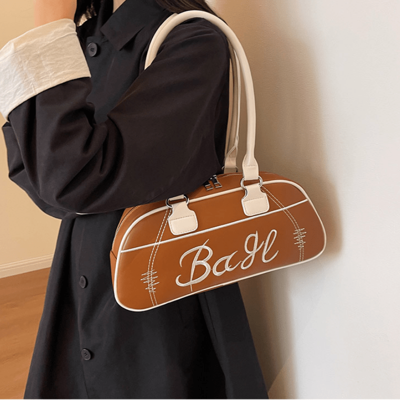 Vintage Shoulder Bag For Women, Embroidered Letter Bowling Bag