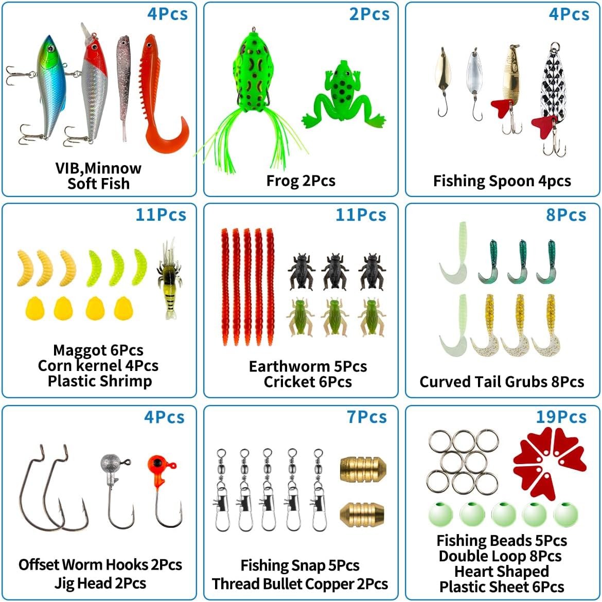 71pcs Fishing Lures Accessories Set, Including Spoon Jigs, Soft/Hard Bait,  Fishing Hook, Line Hook Swivel Connector And More, Fishing Gear