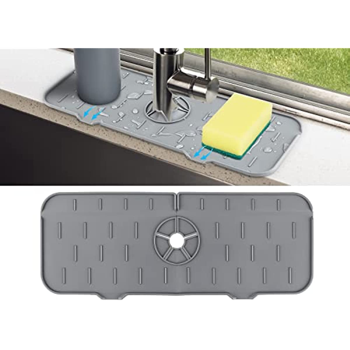 5°Slope Kitchen Sink Splash Guard, 24”x 5.5” Silicone Sink Faucet Mat  Handle Drip Catcher Tray Behind Faucet, Drying Mat for Kitchen Counter  Bathroom