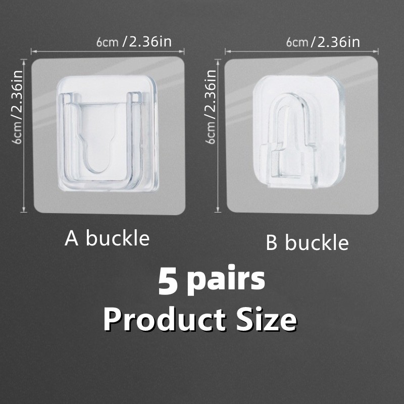 5pcs Reusable Hook Sticker Punch-free And Non-marking Snap Hook Wall Adhesive Picture Hook Invisible Traceless Wire Holder Hook Kit