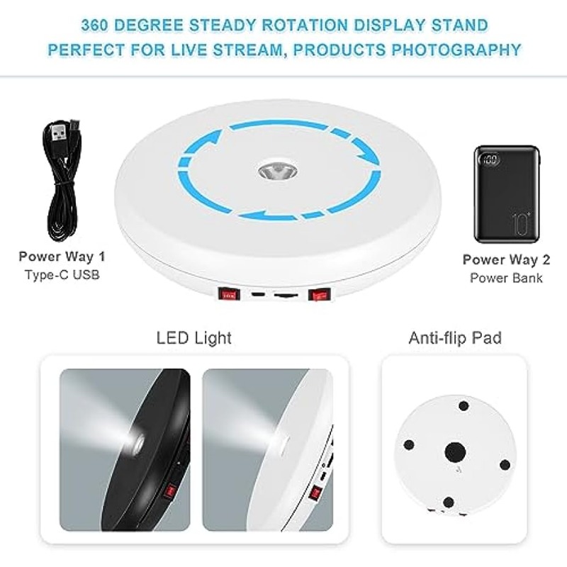 7 LED Rotating Display Stand, Round 360 Degree Rotating Display Stand  Spinning Display Stand with Colored Lights Cup Display Stand Turner with 4