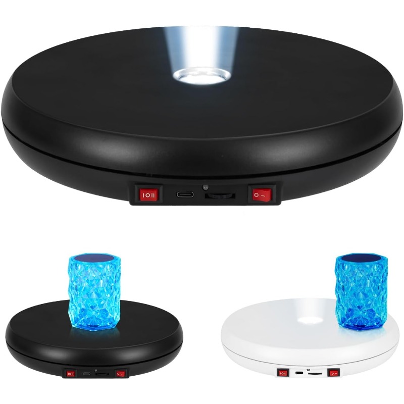 25cm Electric Turntable Rotating Display Stand LED Base 360° Rotate 8kg  Load US