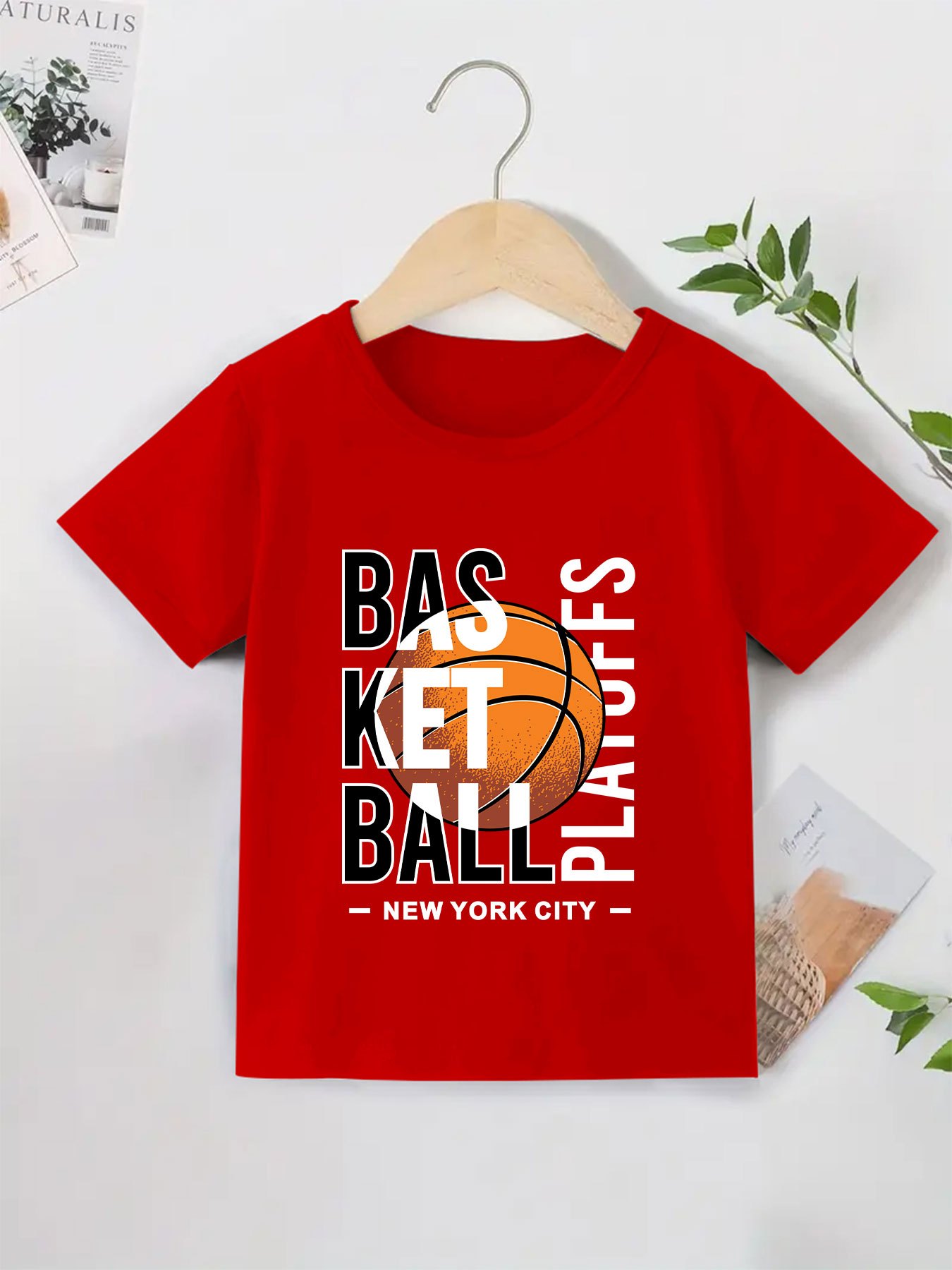 Basketball Print Boys Creative T Shirt Casual Lightweight Comfy